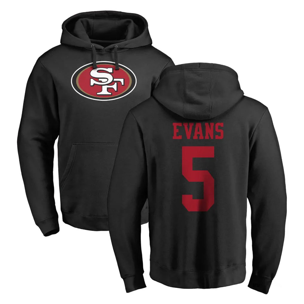 SF.49ers #5 Mike Evans Player Black LOGO Pullover Hoodies Home Game STECN Stitched Jerseys