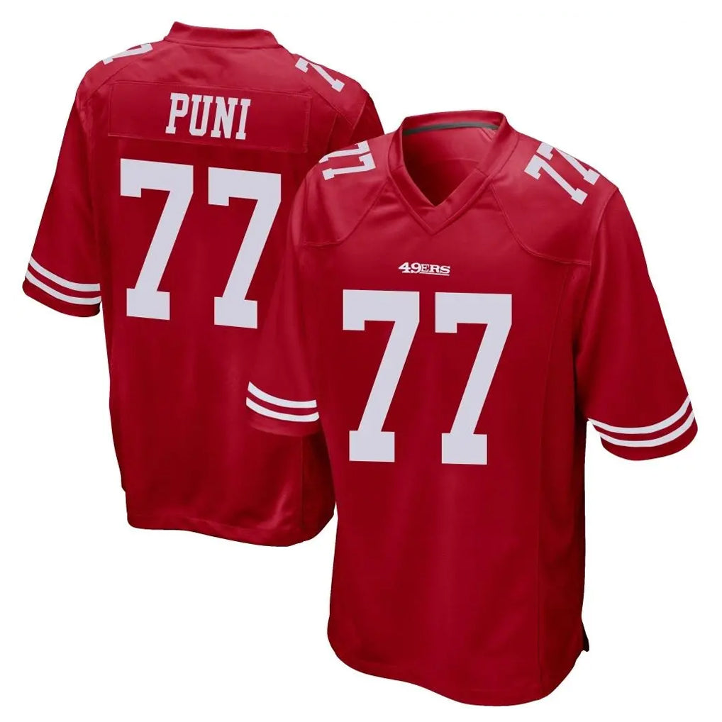 SF.49ers #77 Dominick Puni Player Red Home Game STECN Stitched Jerseys