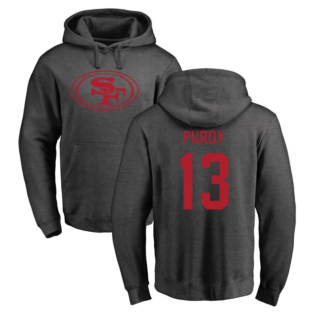 SF.49ers #13 Brock Purdy Player Anthracite Pullover Hoodies Home Game STECN Stitched Jerseys