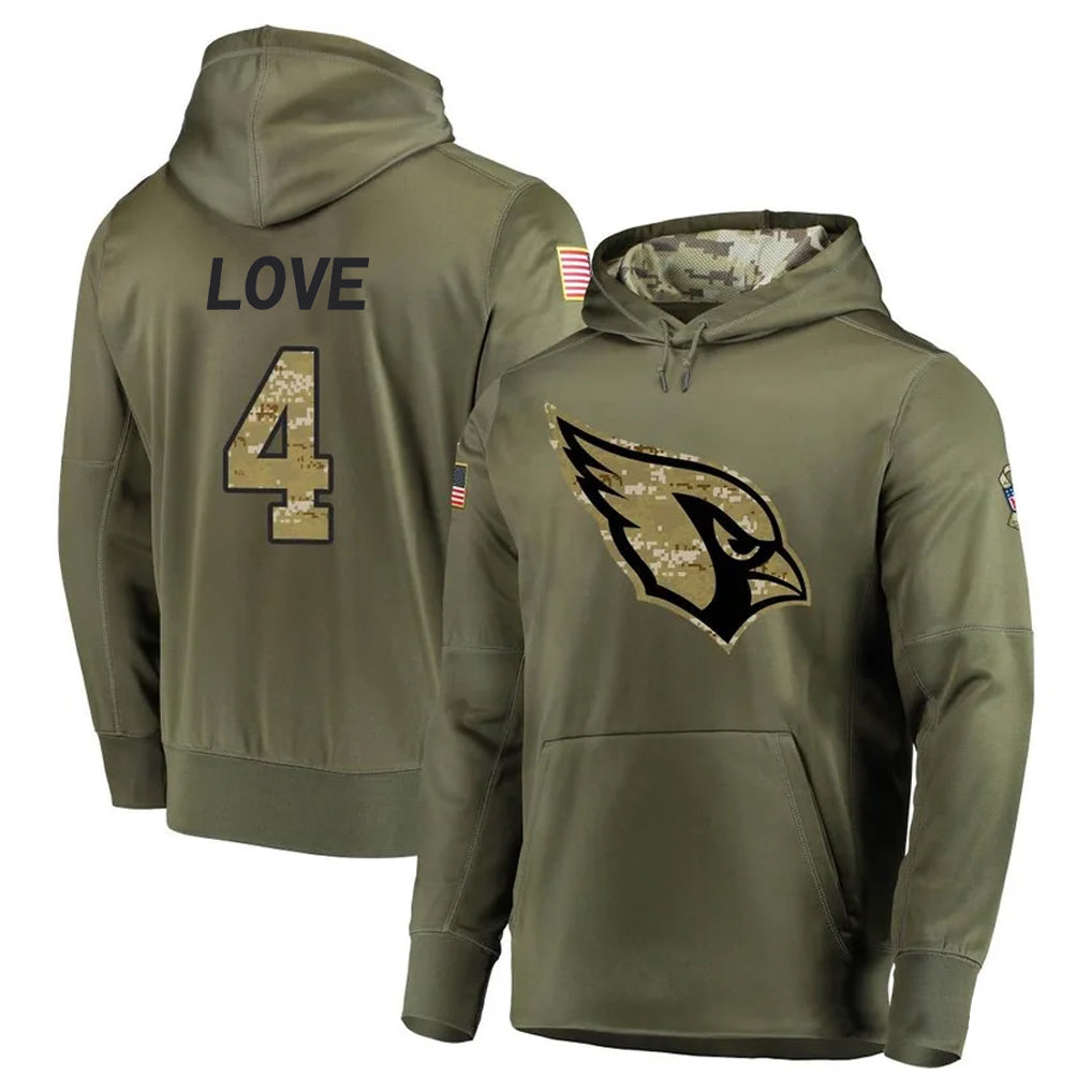 A.Cardinals #4 Jeremiyah Love Player Olive Salute to Service Limited Hoodies STECN Stitched Jerseys