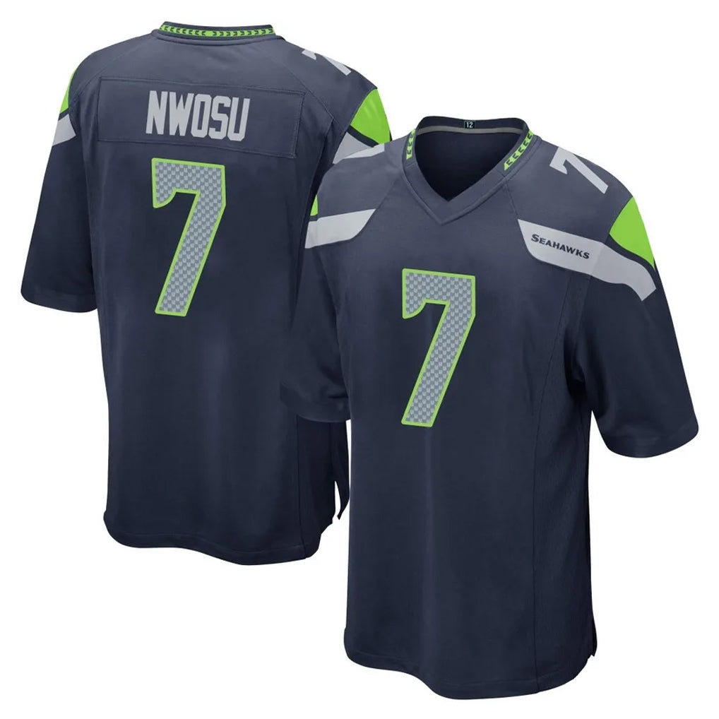 S.Seahawks #7 Uchenna Nwosu Player Navy Home Game STECN Stitched Jerseys