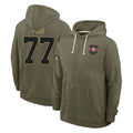 SF.49ers #77 Dominick Puni Player Olive Salute to Service Pullover Hoodies Limited STECN Stitched Jerseys