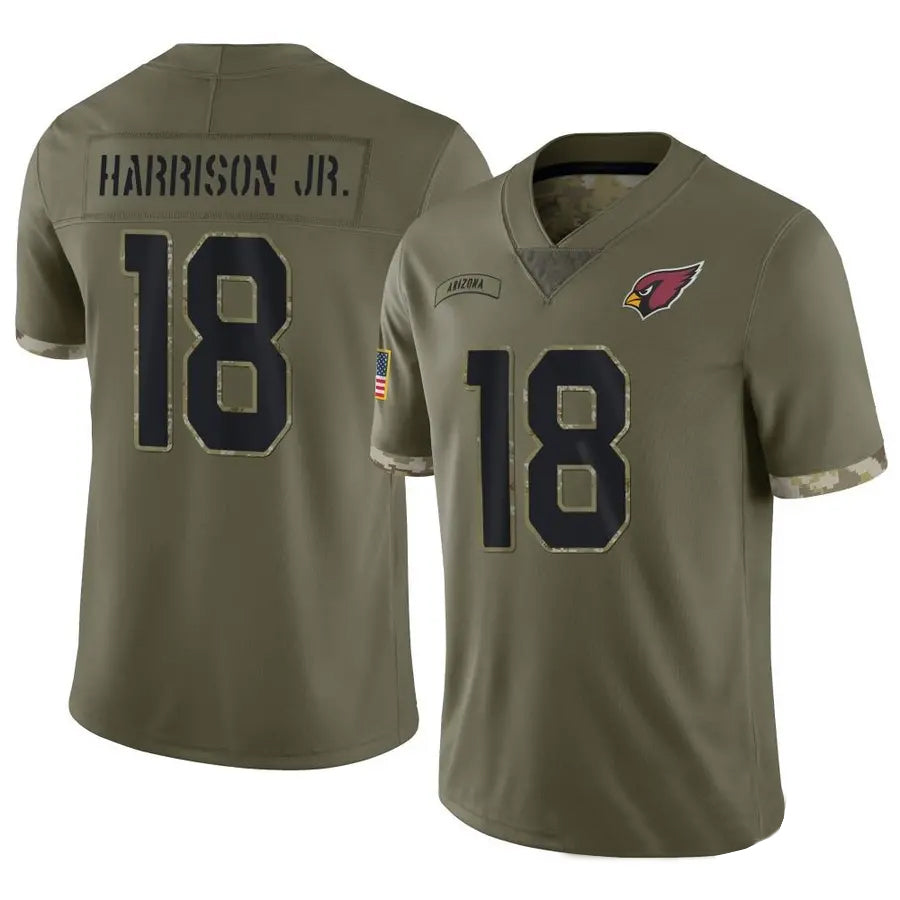 A.Cardinals #18 Marvin Harrison Jr. Player Olive Salute To Service STECN Stitched Jerseys