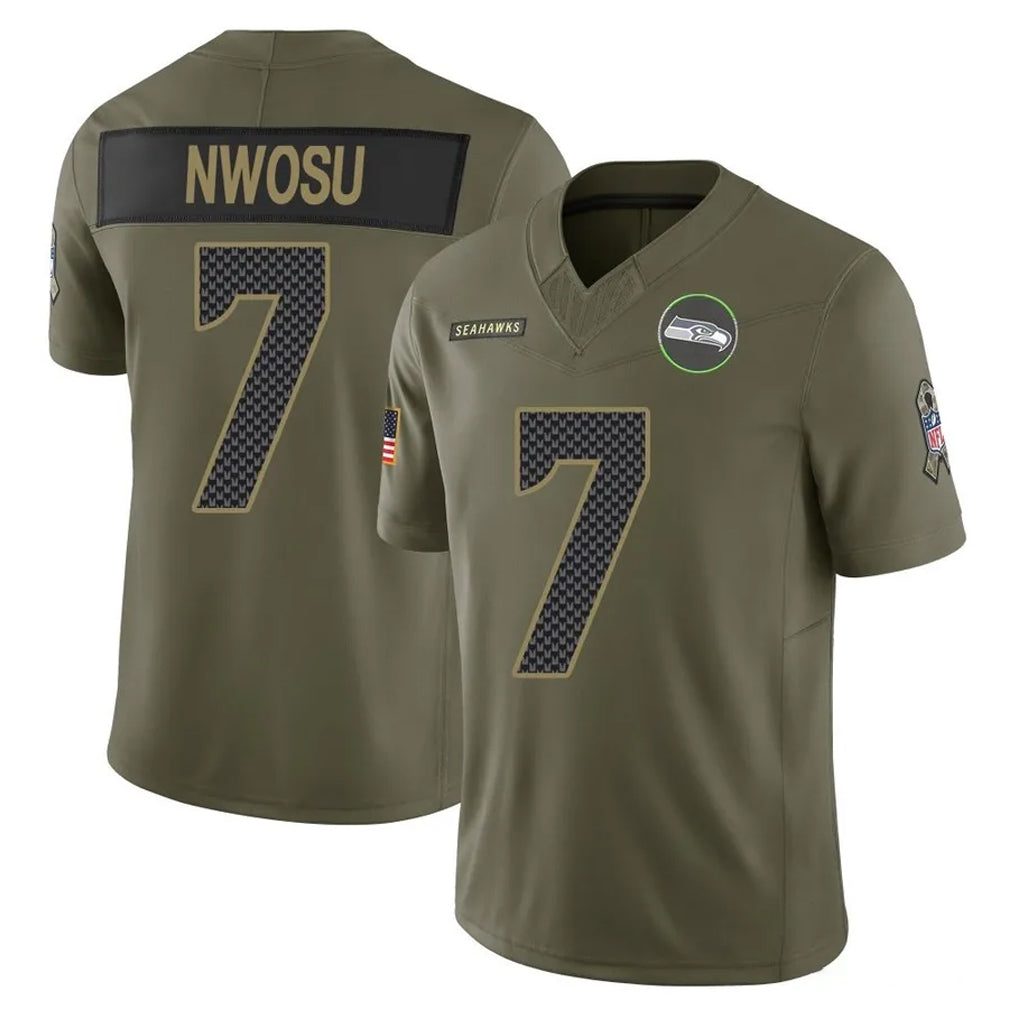 S.Seahawks #7 Uchenna Nwosu Player Olive 2025 Salute To Service Limited Home Game STECN Stitched Jerseys