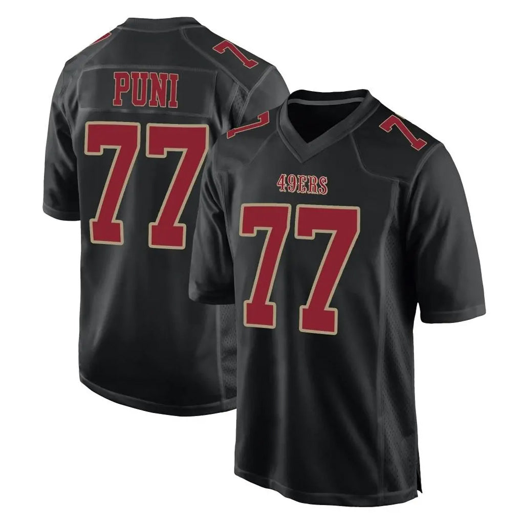 SF.49ers #77 Dominick Puni Player Black Fashion Home Game STECN Stitched Jerseys