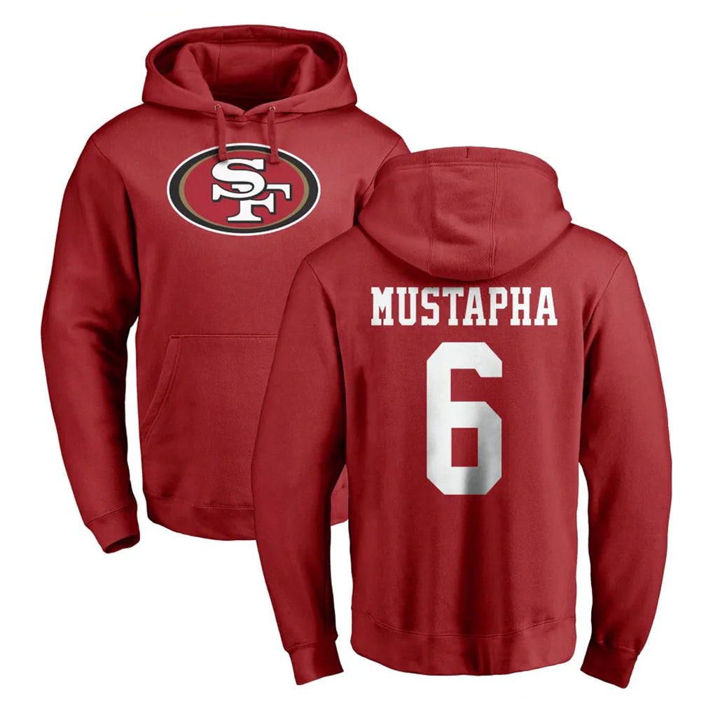 SF.49ers #6 Malik Mustapha Player Red LOGO Pullover Hoodies Home Game STECN Stitched Jerseys