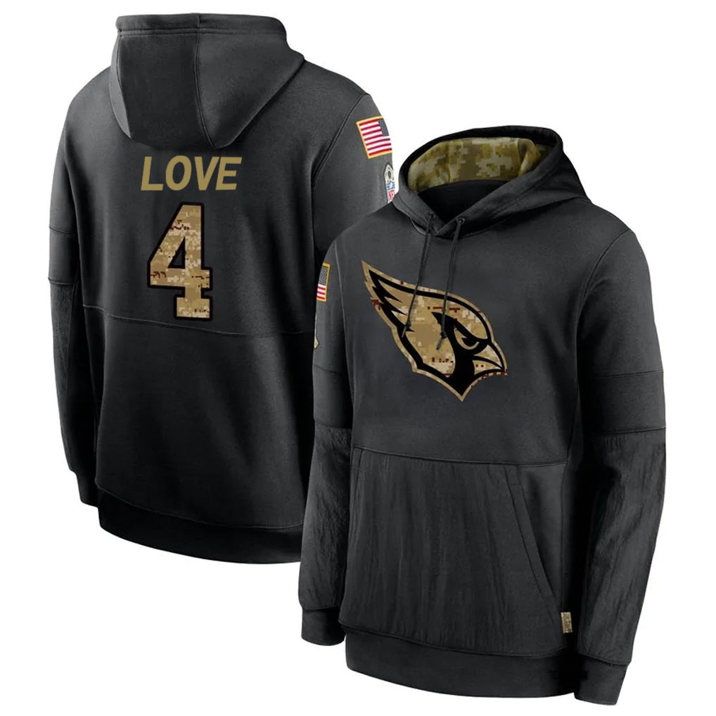 A.Cardinals #4 Jeremiyah Love Player Black Salute to Service Limited Hoodies STECN Stitched Jerseys