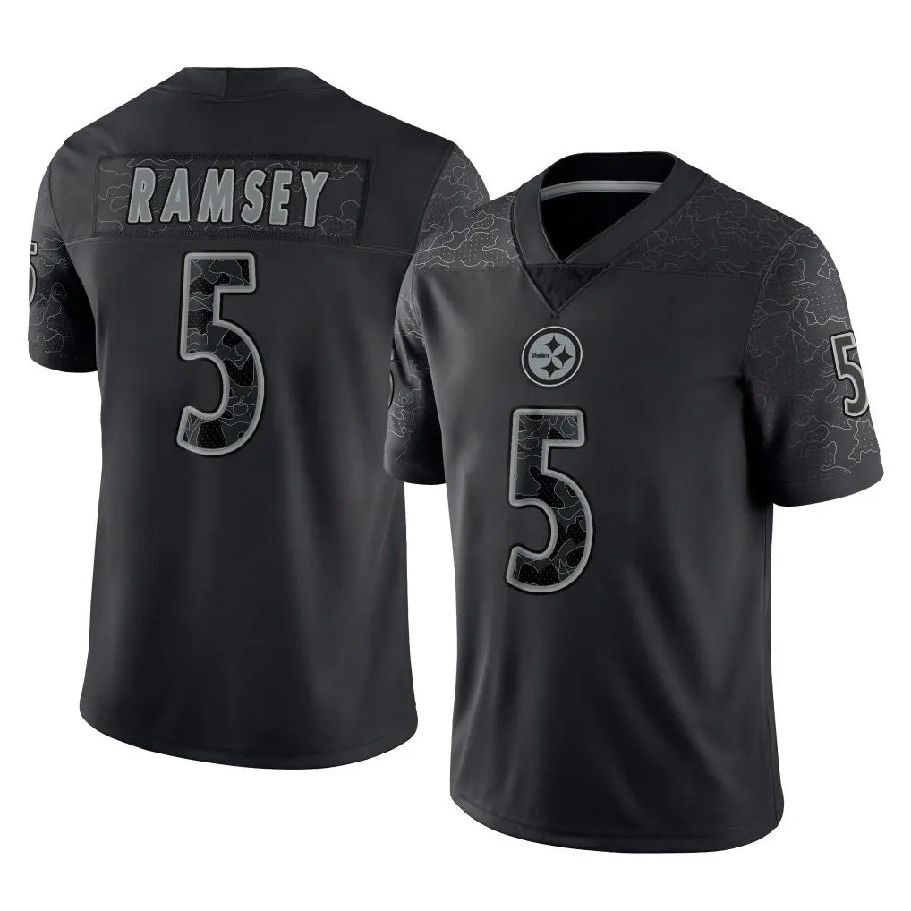 P.Steelers #5 Jalen Ramsey Player Black Reflective Limited Home Game STECN Stitched Jerseys