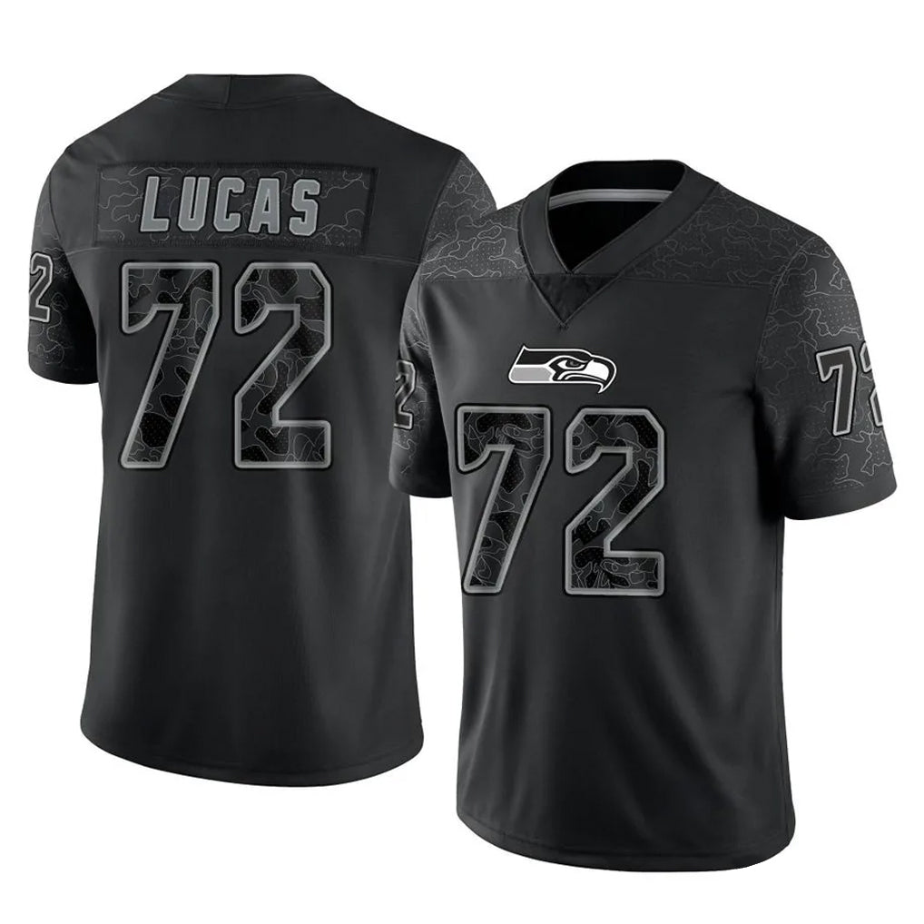 S.Seahawks #72 Abraham Lucas Player Black Limited Reflective Home Game STECN Stitched Jerseys