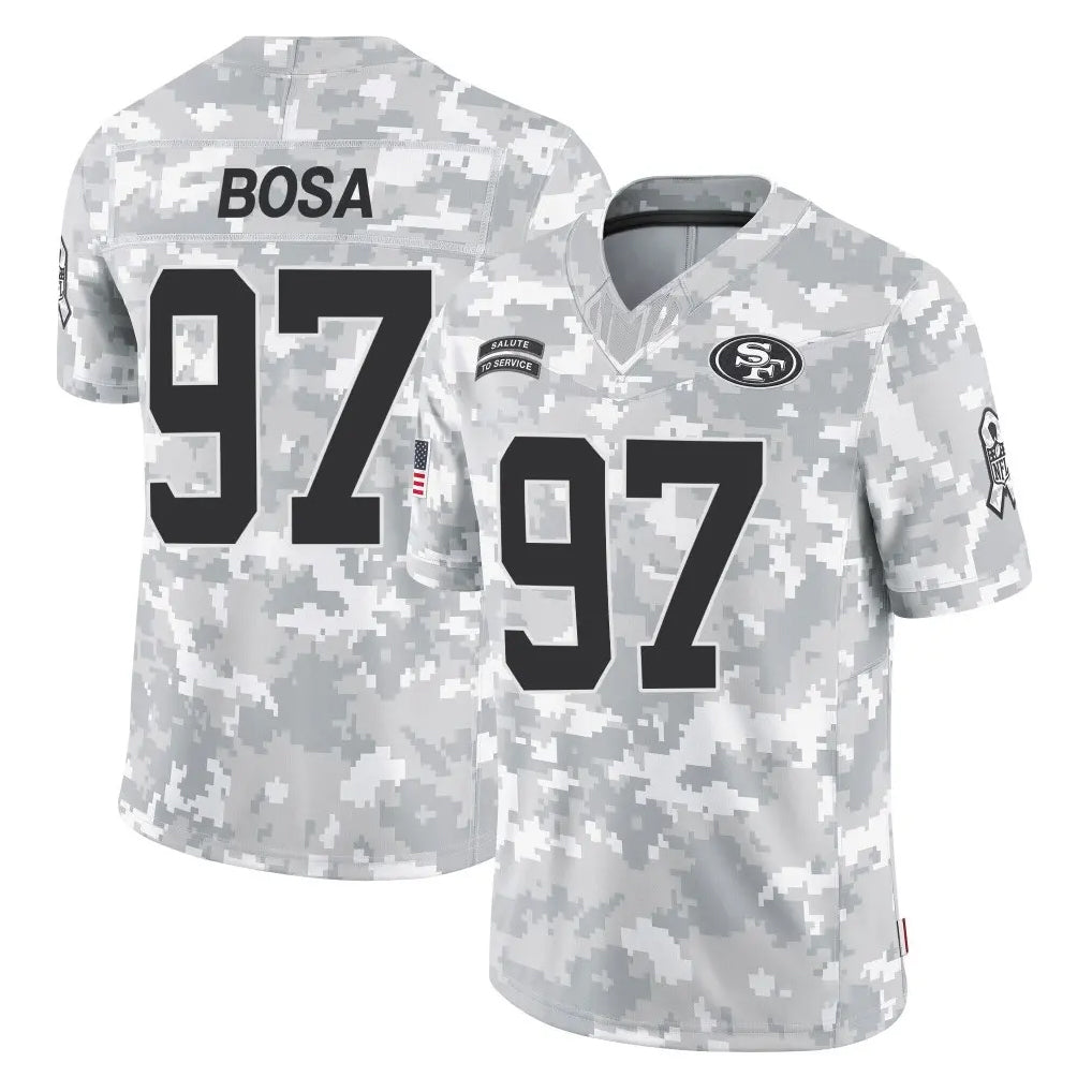 SF.49ers #97 Nick Bosa Player Arctic Camo Limited Salute To Service Home Game STECN Stitched Jerseys