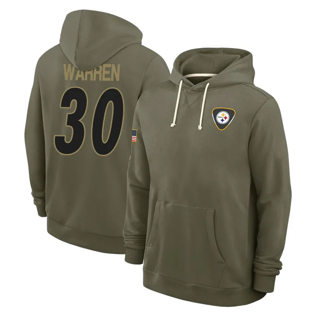 P.Steelers #30 Jaylen Warren Player Olive Salute to Service Pullover Hoodies Limited STECN Stitched Jerseys