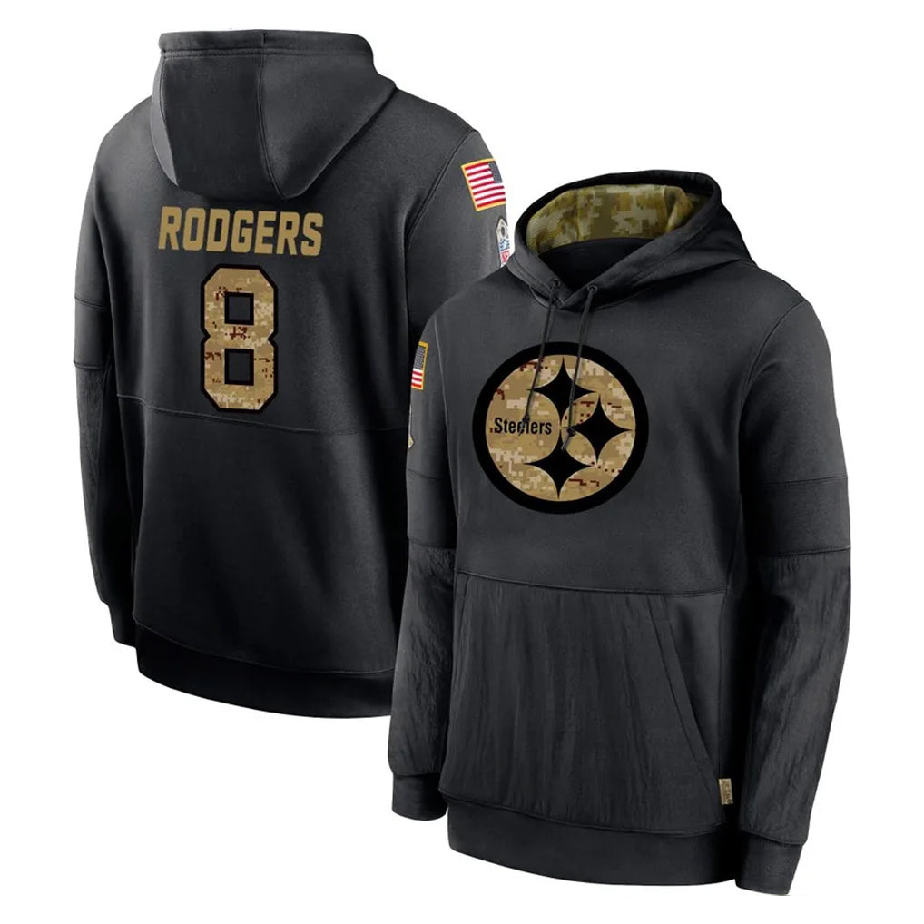 P.Steelers #8 Aaron Rodgers Player Black Salute to Service Hoodies Limited Game STECN Stitched Jerseys