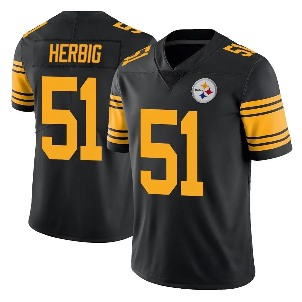 P.Steelers #51 Nick Herbig Player Black Limited Color Rush Home Game STECN Stitched Jerseys