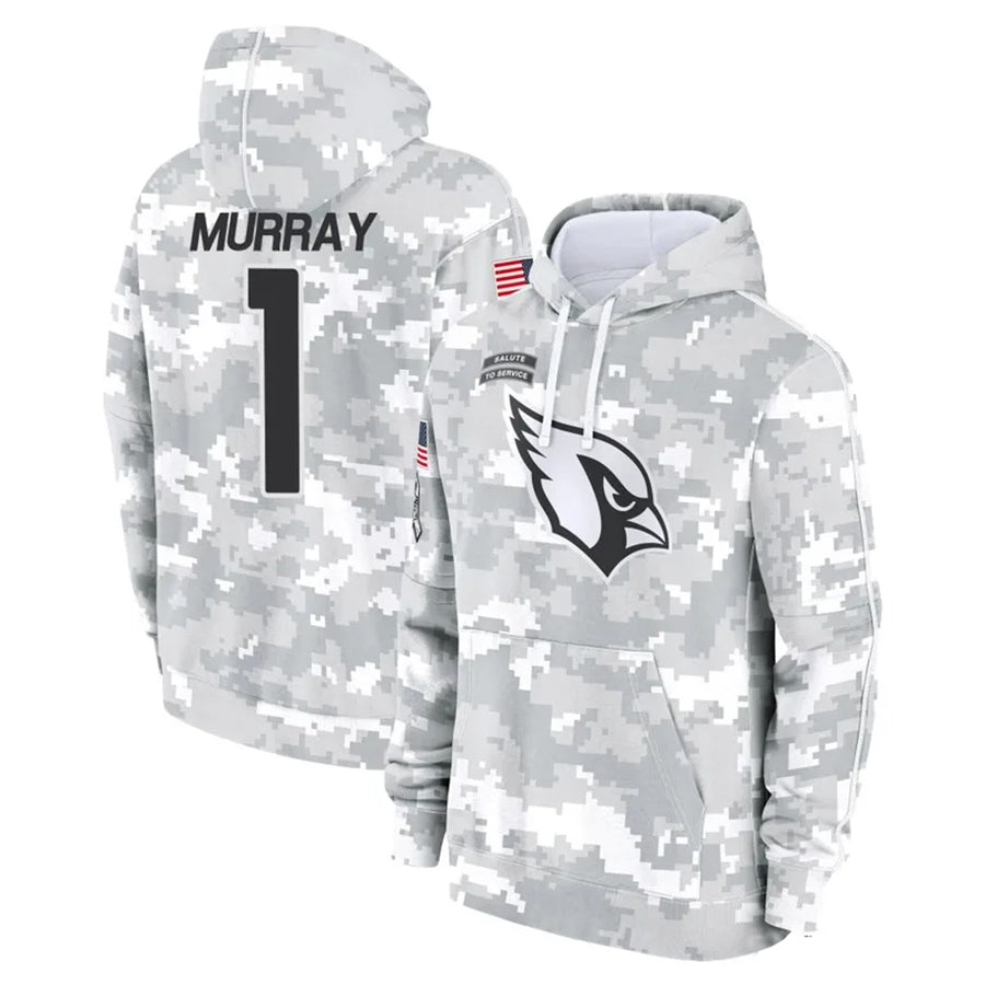 A.Cardinals #1 Kyler Murray Player Camo Salute to Service Hoodies STECN Stitched Jerseys