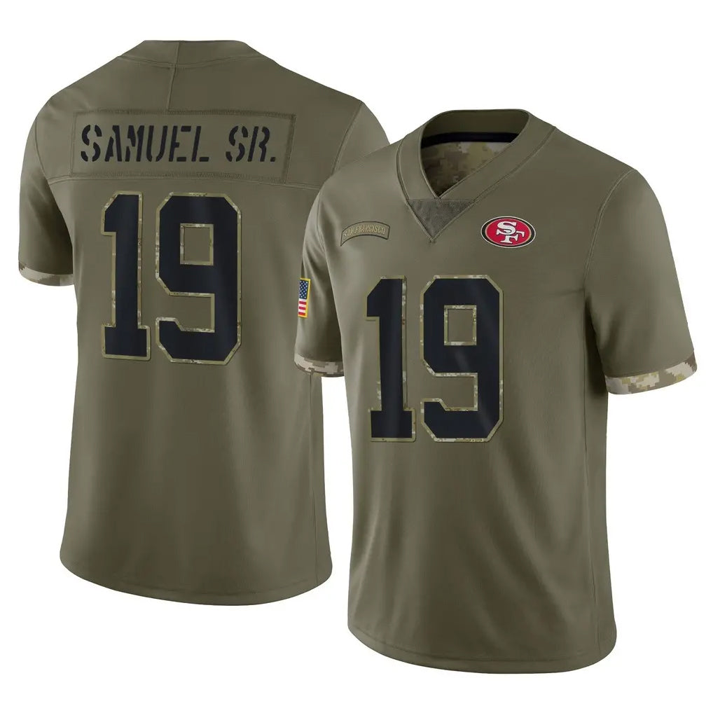 SF.49ers #19 Deebo Samuel Sr. Player Olive Limited Salute To Service Home Game STECN Stitched Jerseys