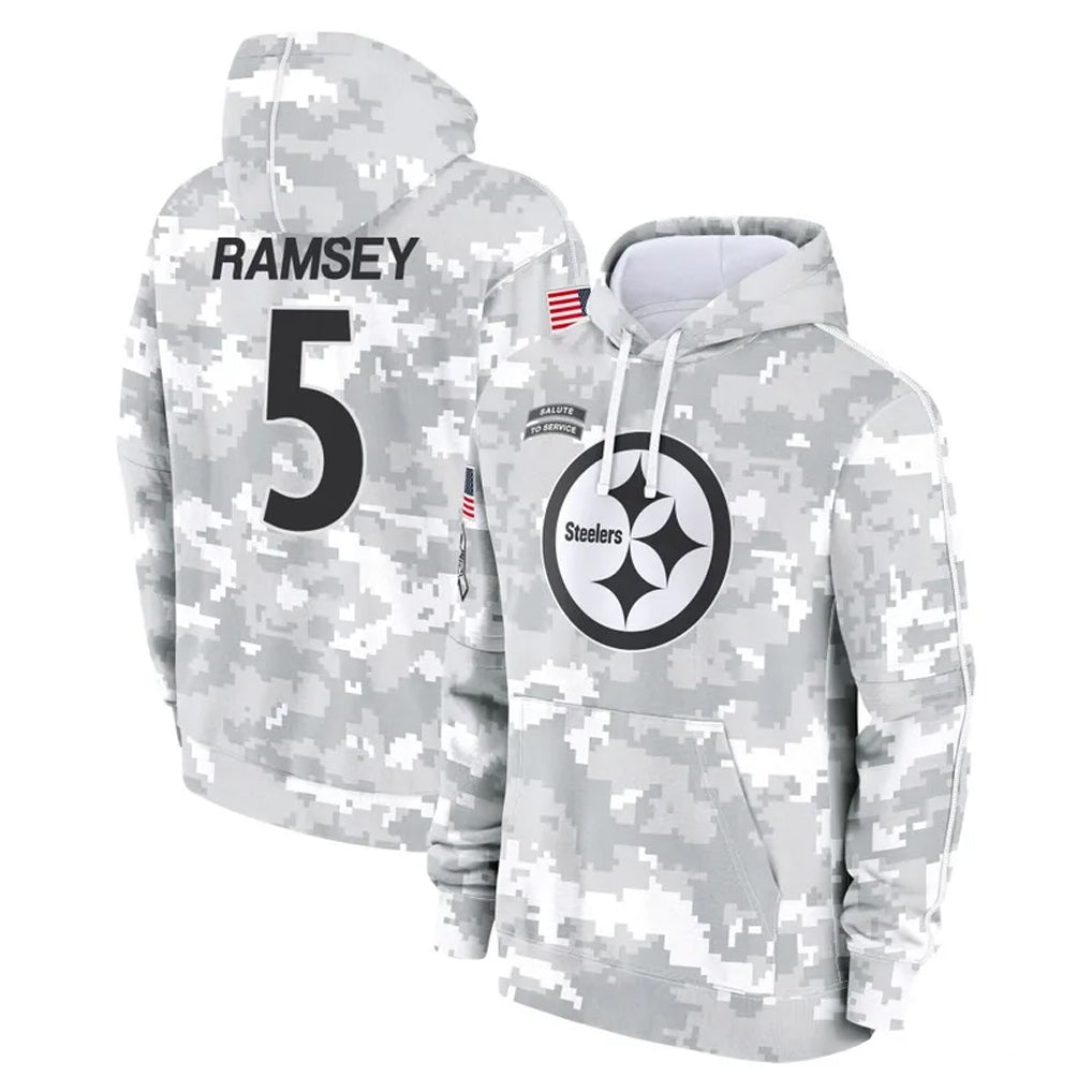 P.Steelers #5 Jalen Ramsey Player Arctic Camo Limited Salute to Service Pullover Hoodies Game STECN Stitched Jerseys