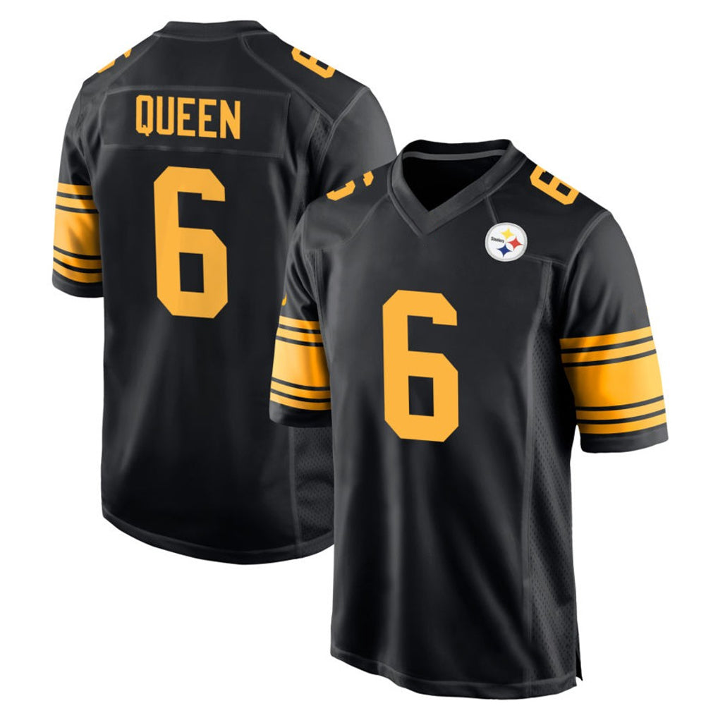 P.Steelers #6 Patrick Queen Player Black Color Rush Home Game STECN Stitched Jerseys