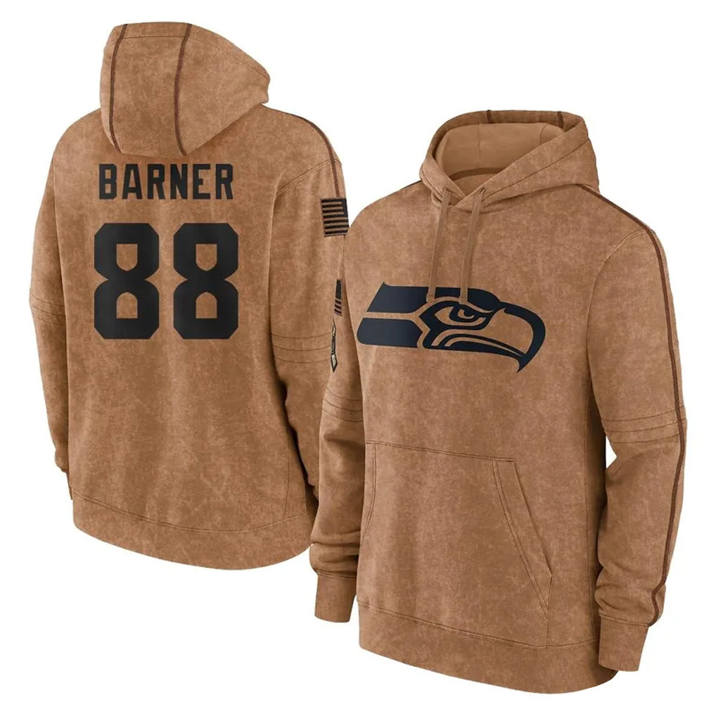 S.Seahawks #88 AJ Barner Player Brown Limited Salute to Service Pullover Hoodies Game STECN Stitched Jerseys