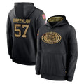 SF.49ers #57 Dre Greenlaw Player Black Salute to Service Sideline Performance Pullover Hoodies Home Game STECN Stitched Jerseys