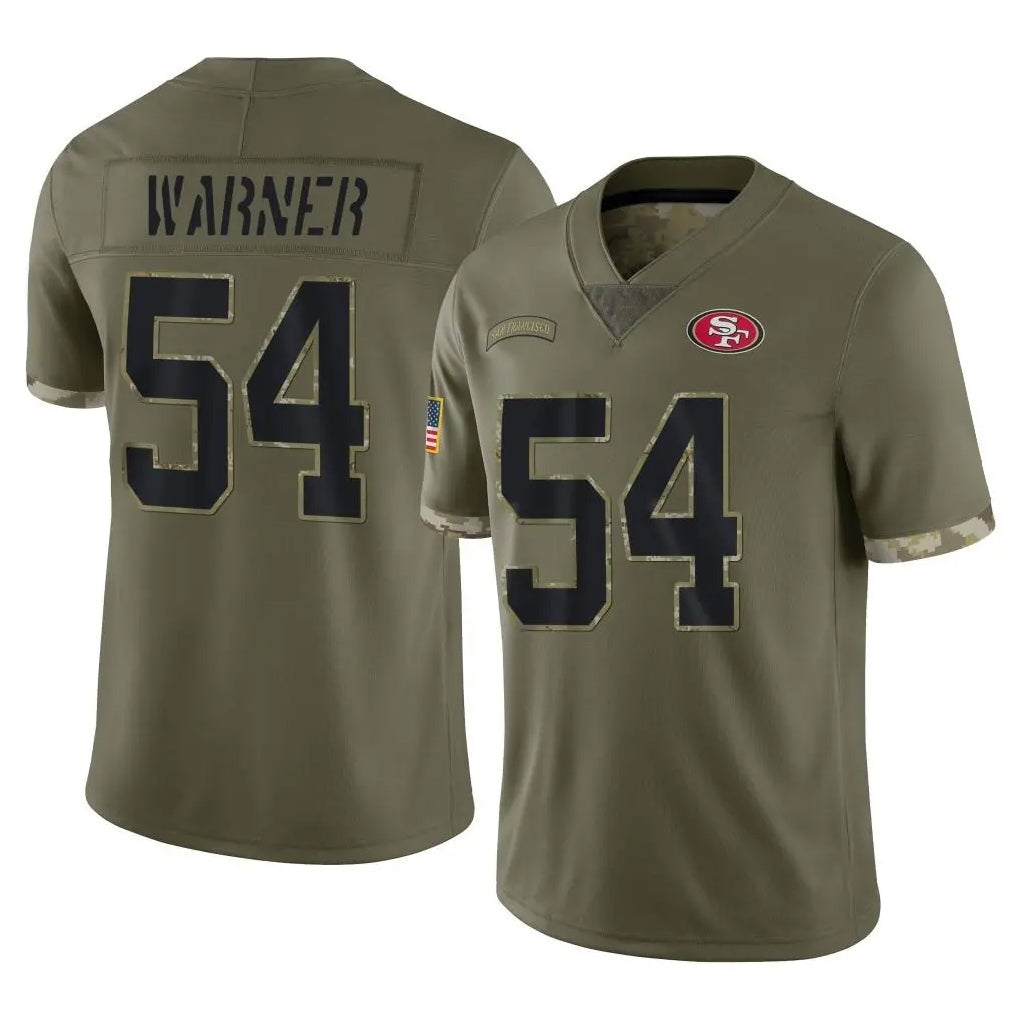 SF.49ers #54 Fred Warner Player Olive Limited Salute To Service Home Game STECN Stitched Jerseys
