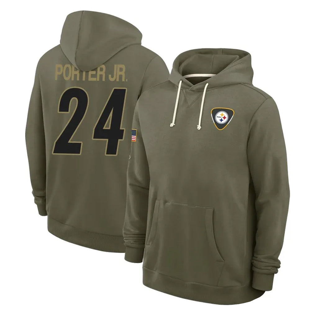 P.Steelers #24 Joey Porter Jr. Player Olive Salute to Service Pullover Hoodies Limited STECN Stitched Jerseys