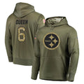 P.Steelers #6 Patrick Queen Player Olive Salute to Service Pullover Hoodie Home Game STECN Stitched Jerseys