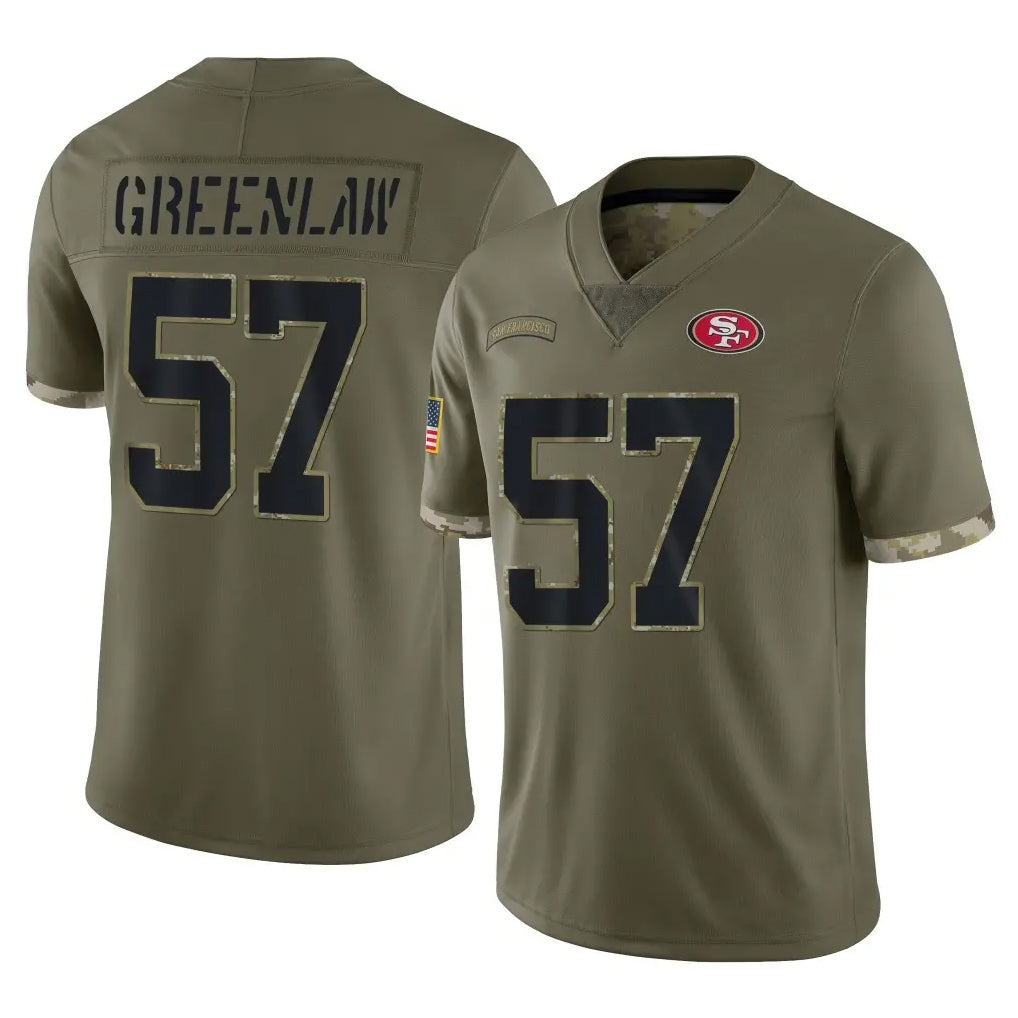 SF.49ers #57 Dre Greenlaw Player Olive Limited Salute To Service Home Game STECN Stitched Jerseys