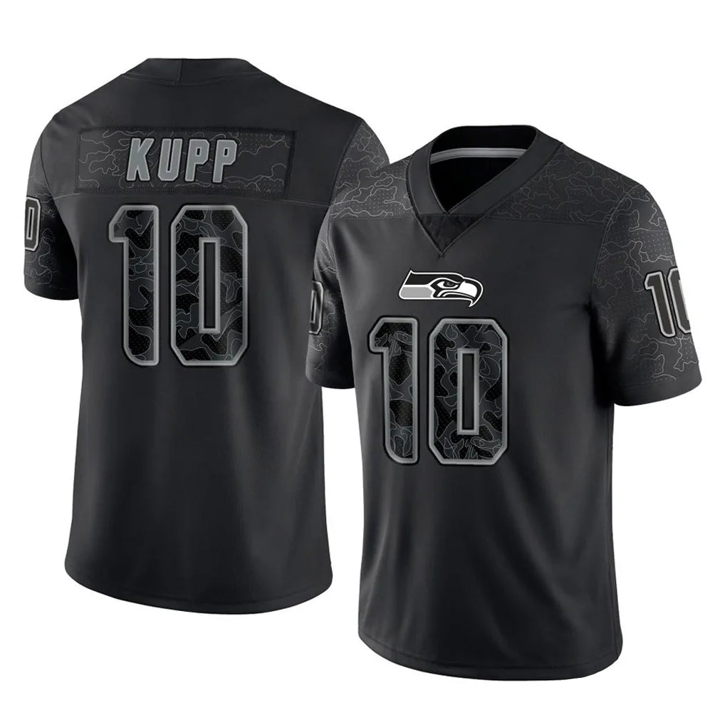 S.Seahawks #10 Cooper Kupp Player Black Limited Reflective Home Game STECN Stitched Jerseys