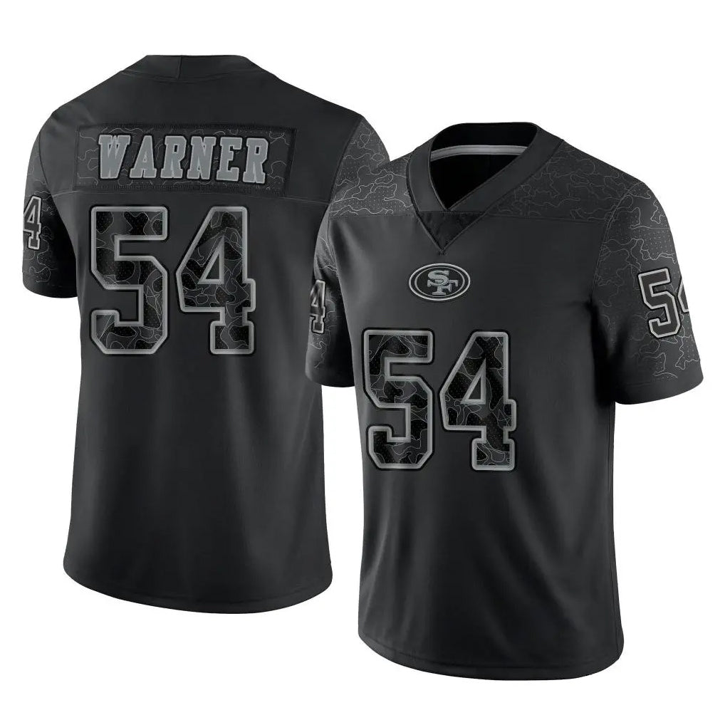 SF.49ers #54 Fred Warner Player Black Limited Reflective Home Game STECN Stitched Jerseys