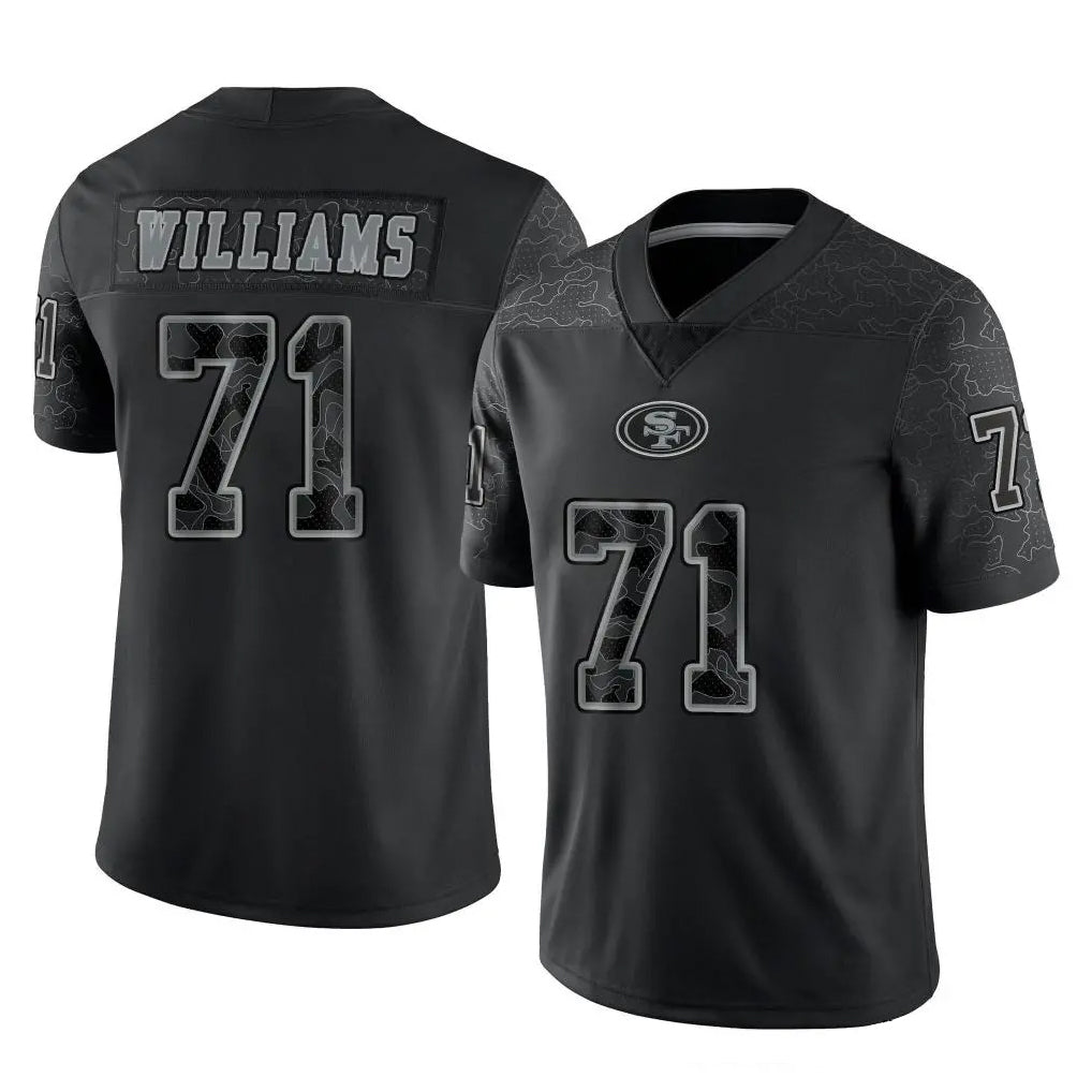 SF.49ers #71 Trent Williams Player Black Limited Reflective Home Game STECN Stitched Jerseys