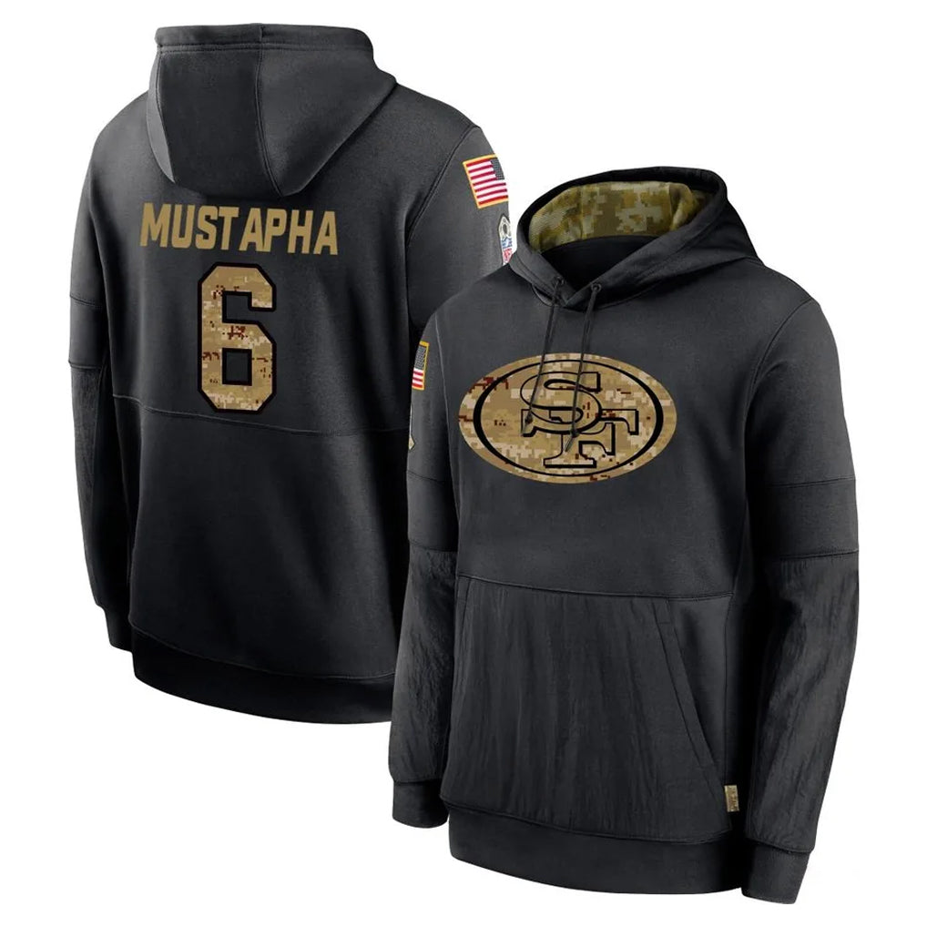 SF.49ers #6 Malik Mustapha Player Black Salute to Service Sideline Performance Pullover Hoodies Home Game STECN Stitched Jerseys