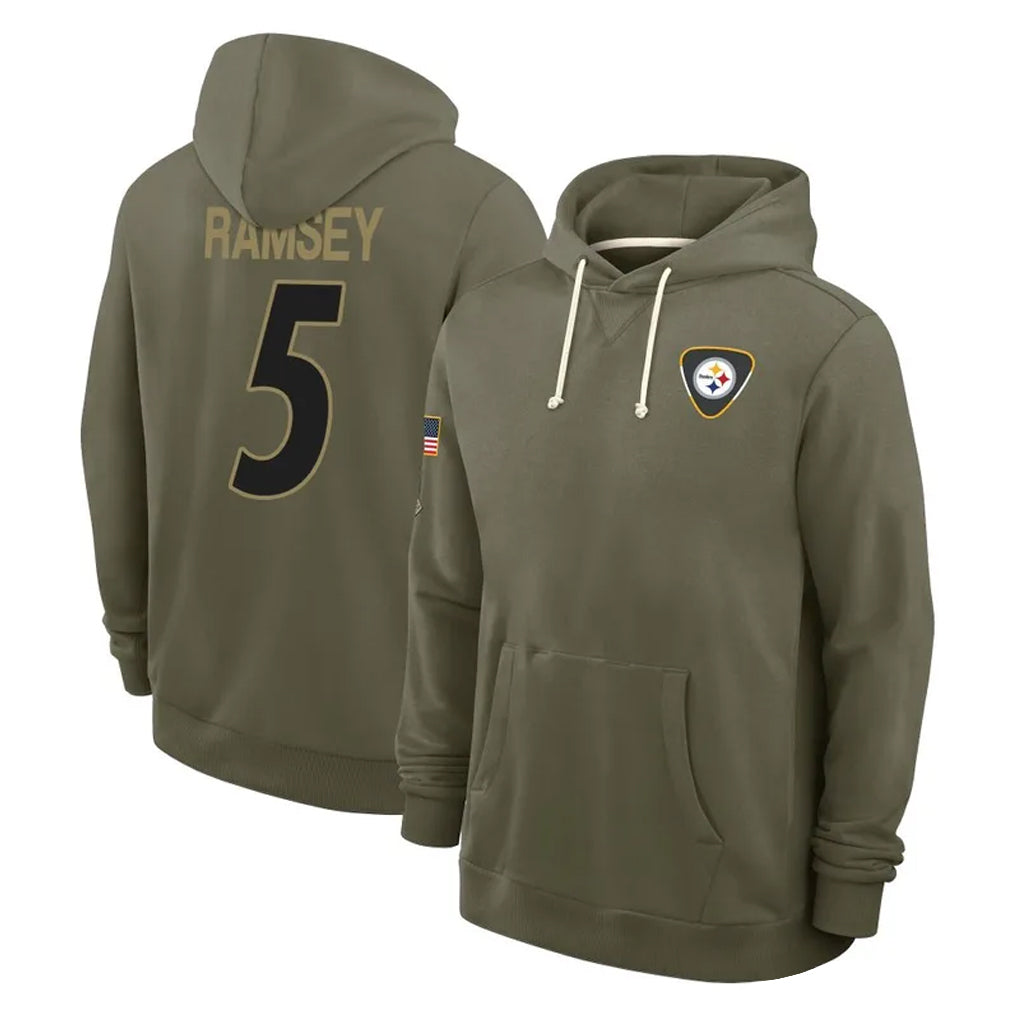 P.Steelers #5 Jalen Ramsey Player Olive Salute to Service Pullover Hoodies Limited STECN Stitched Jerseys