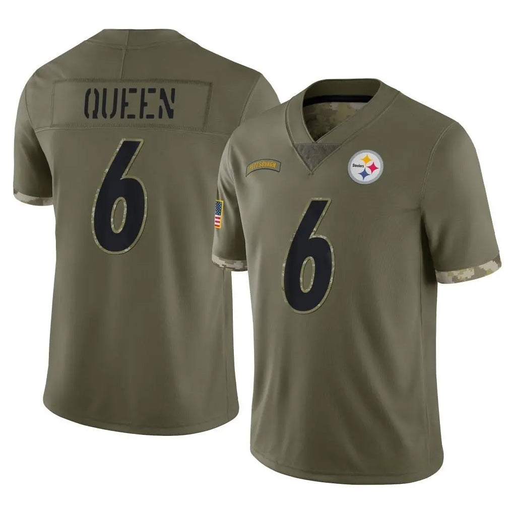 P.Steelers #6 Patrick Queen Player Olive Limited Salute To Service Home Game STECN Stitched Jerseys