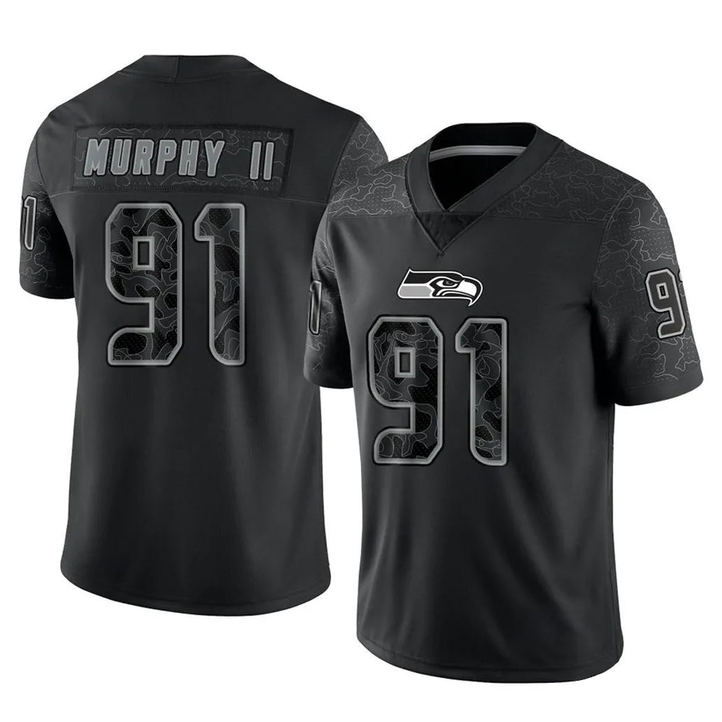 S.Seahawks #91 Byron Murphy II Player Black Limited Reflective Home Game STECN Stitched Jerseys
