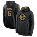 P.Steelers #6 Patrick Queen Player Black Salute to Service Hoodies Limited Game STECN Stitched Jerseys