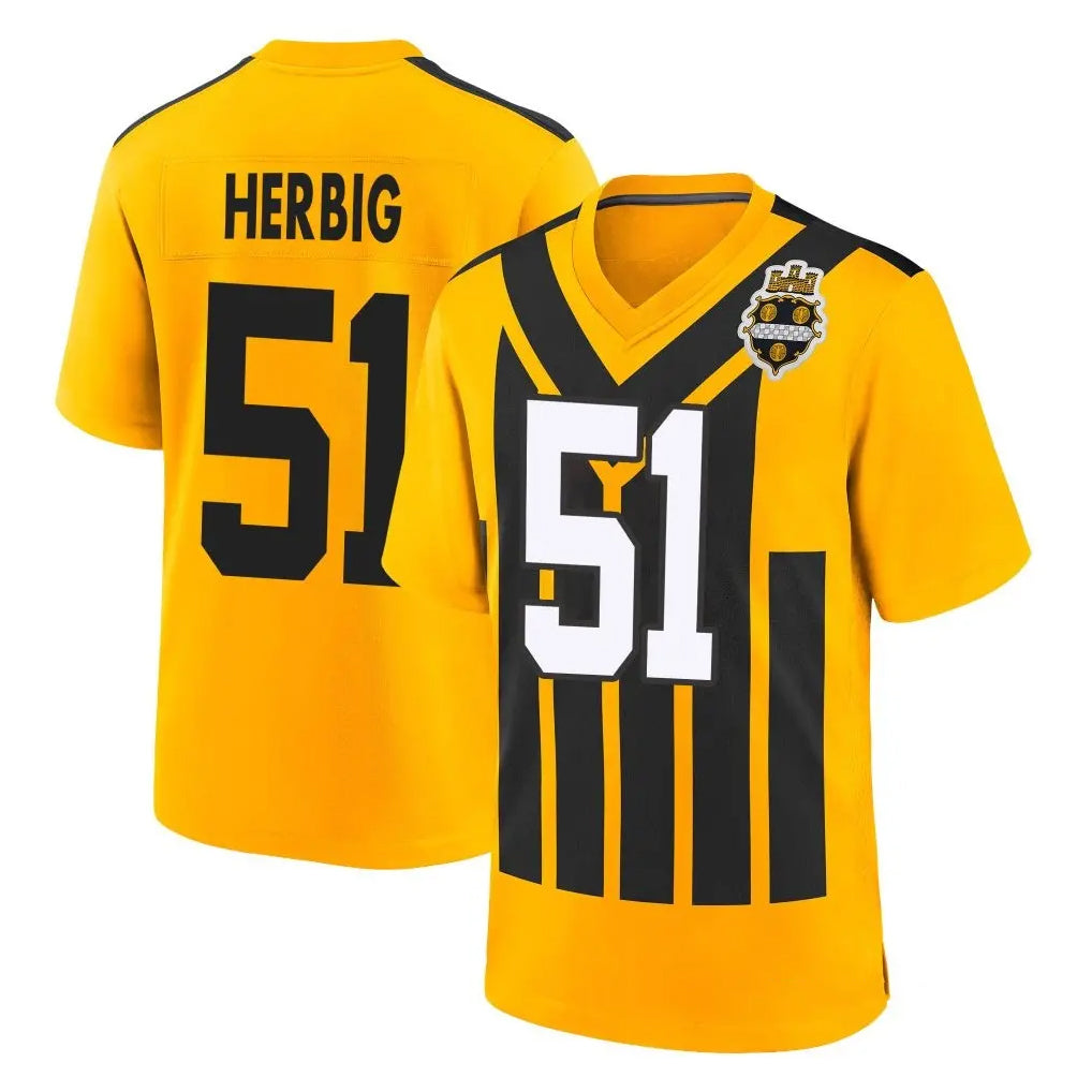 P.Steelers #51 Nick Herbig Player Gold Limited 1933 Throwback Home Game STECN Stitched Jerseys