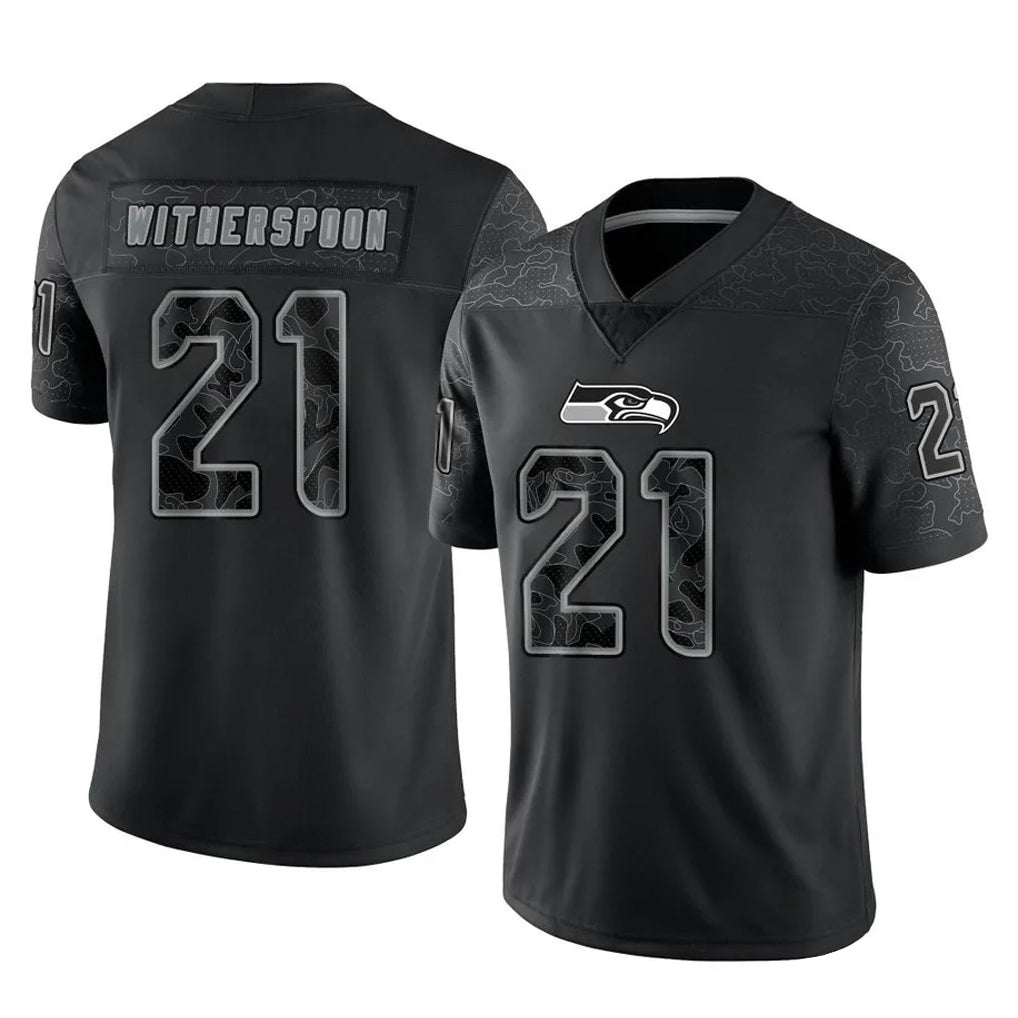 S.Seahawks #21 Devon Witherspoon Player Black Limited Reflective Home Game STECN Stitched Jerseys