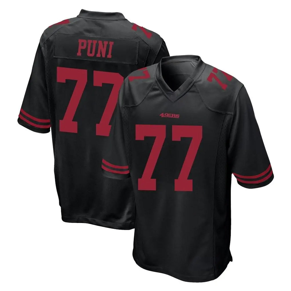 SF.49ers #77 Dominick Puni Player Black Alternate Home Game STECN Stitched Jerseys
