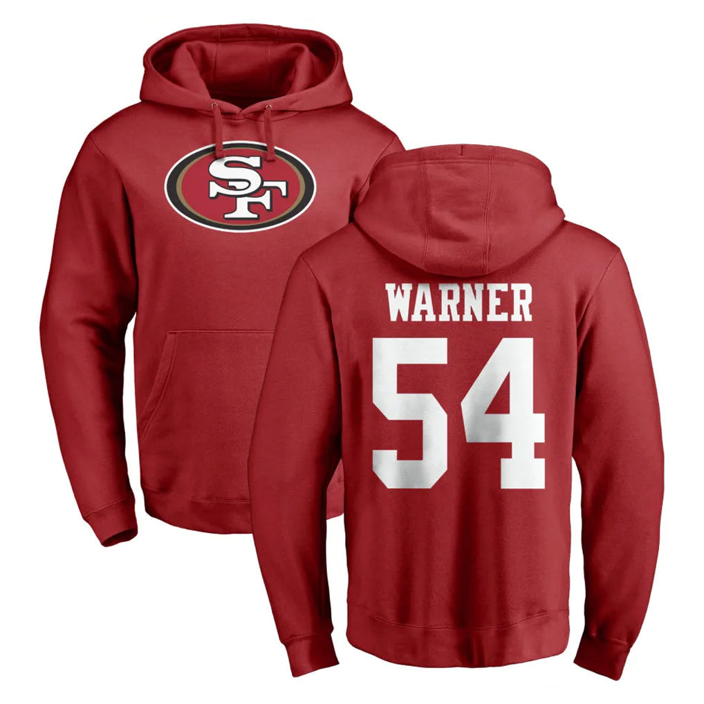 SF.49ers #54 Fred Warner Player Red LOGO Pullover Hoodies Home Game STECN Stitched Jerseys