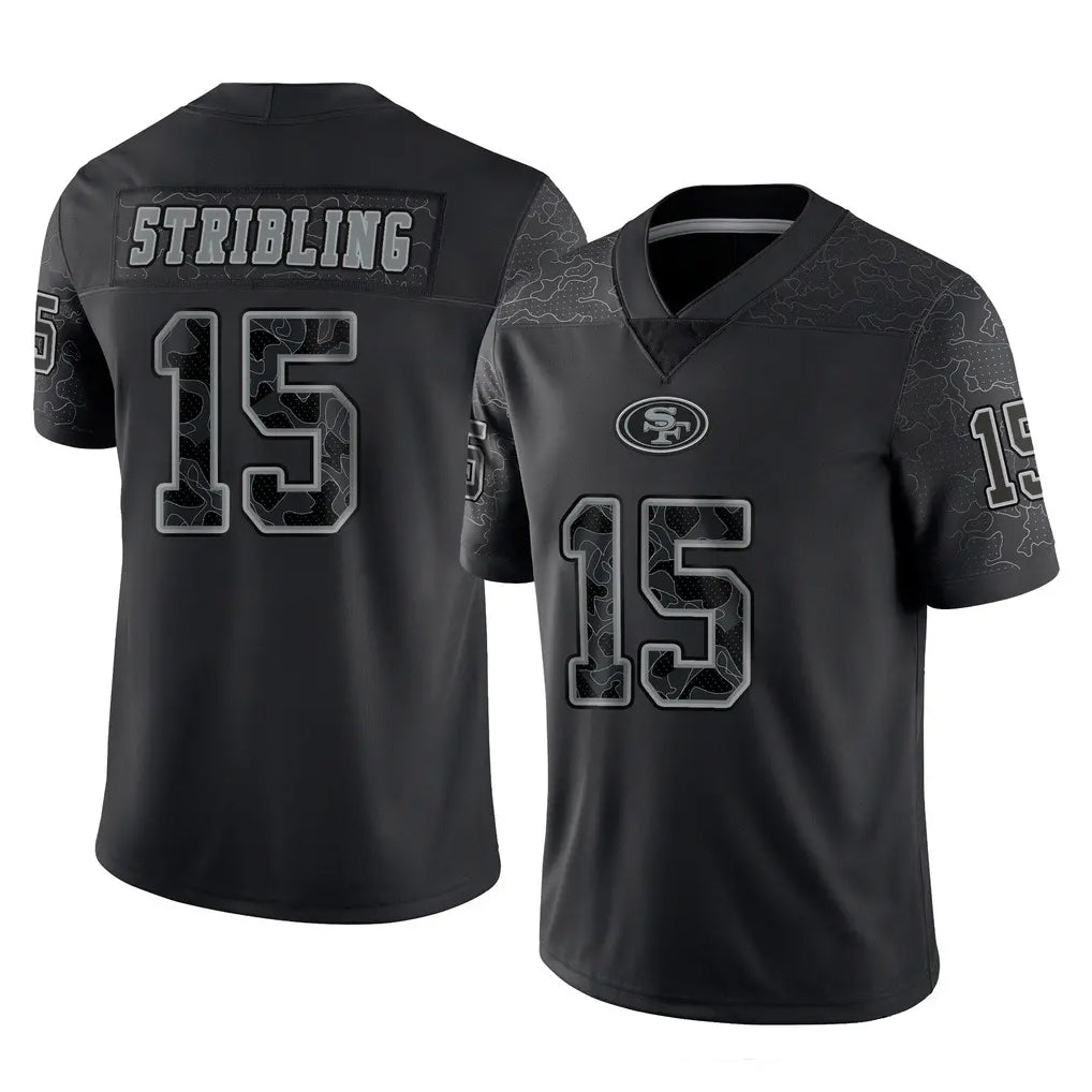 SF.49ers #15 De'Zhaun Stribling Player Black Limited Reflective Home Game STECN Stitched Jerseys