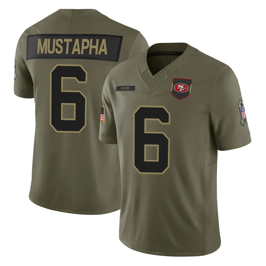 SF.49ers #6 Malik Mustapha Player Olive 2025 Salute To Service Limited Home Game STECN Stitched Jerseys