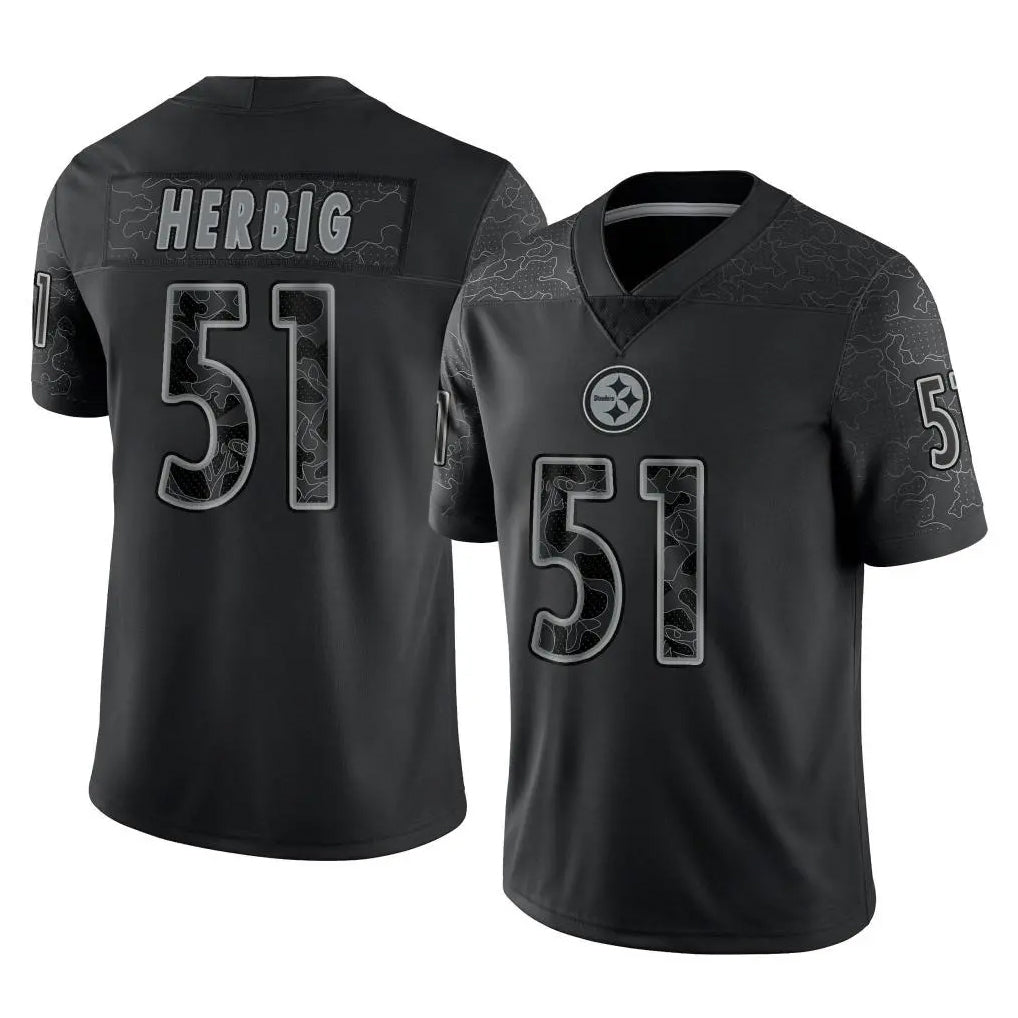 P.Steelers #51 Nick Herbig Player Black Reflective Limited Home Game STECN Stitched Jerseys