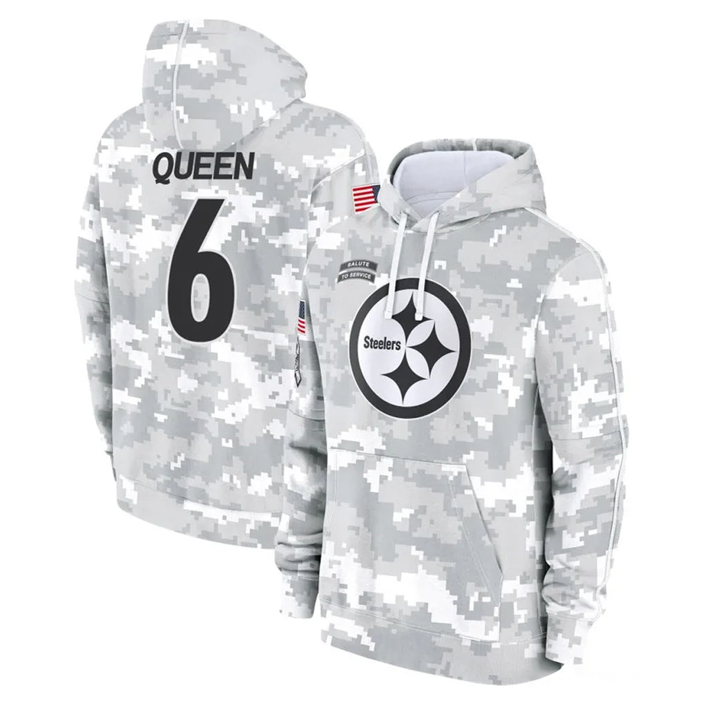 P.Steelers #6 Patrick Queen Player Arctic Camo Limited Salute to Service Pullover Hoodies Game STECN Stitched Jerseys