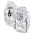 P.Steelers #6 Patrick Queen Player Arctic Camo Limited Salute to Service Pullover Hoodies Game STECN Stitched Jerseys